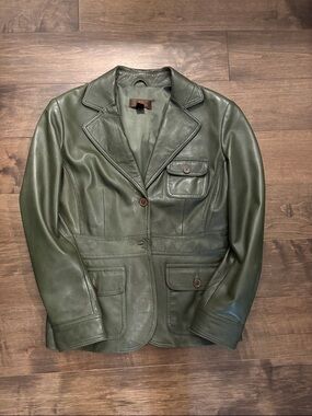 Danier Olive Green Leather Blazer Jacket
